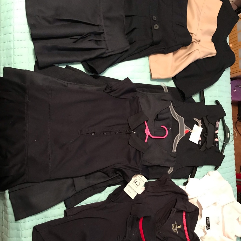 uniforms 4 dresses 3 with tags, 4 skirts,3 shirts